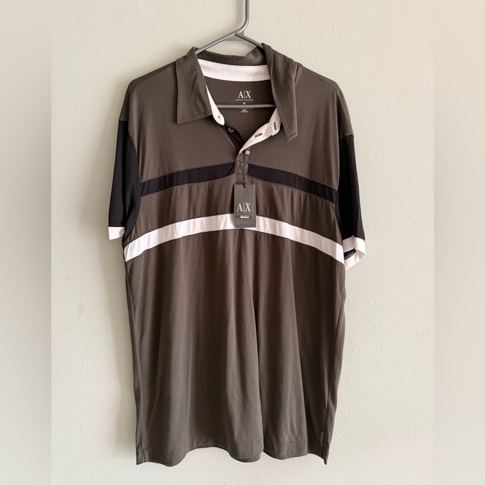 Armani Exchange grey Polo Shirt with Black and White new with tags  size XL